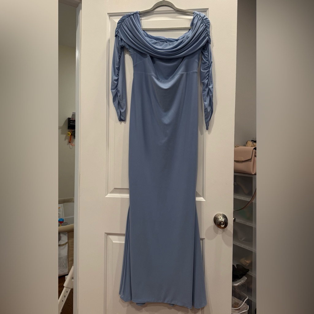 Club L London Long-Sleeve Slate Powder Blue Evening Gown